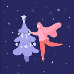 Fototapeta premium Cute Merry Christmas greeting card