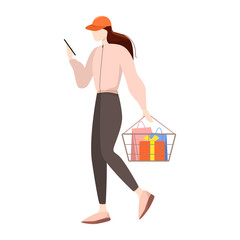 Woman walking with shopping basket in supermarket
