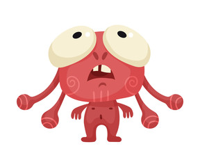 Scared Monster Standing with His Head Up Vector Illustration