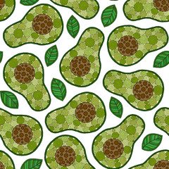 Hand drawn cartoon avocado seamless pattern