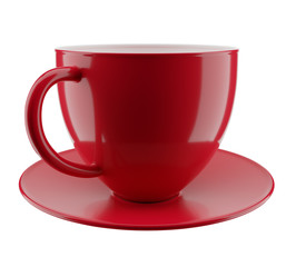 A red cup isolated on a white background with clipping path. Render 3d illustration