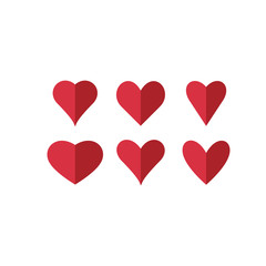 Set of red hearts icons. Love symbols. Vector illustration.