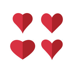 Set of red hearts icons. Love symbols. Vector illustration.