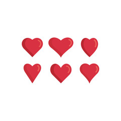 Set of red hearts icons. Love symbols. Vector illustration.