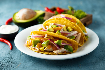 Homemade chicken taco with avocado