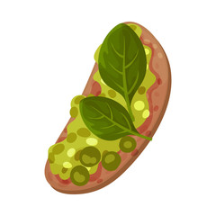 Roasted Multigrain Bread with Avocado Paste and Spinach Vector Illustration