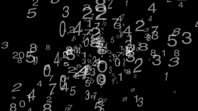 Abstract background of jumble of chaotic moving numbers. Alpha Channel