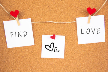 find love red heart note on cork board