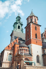 View on the Wavel castle in Krakow, Poland. Tourism travel concept. Summer sunny day. Old town architecture.