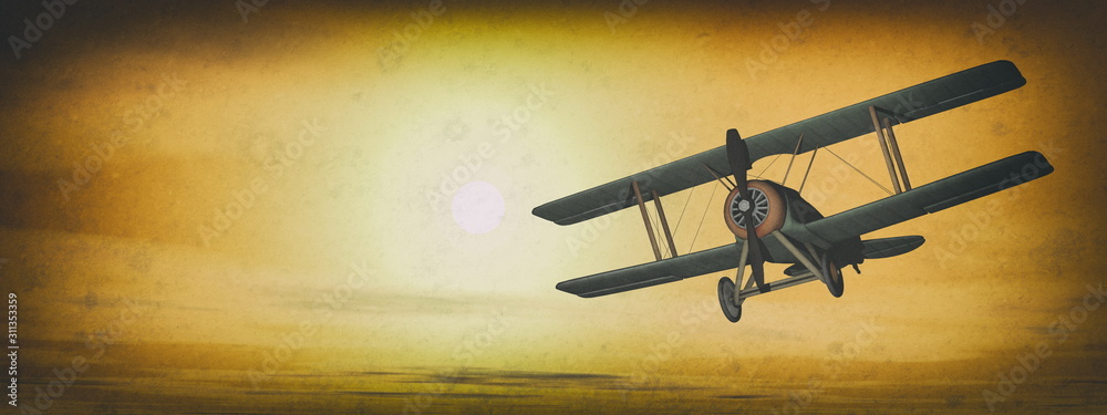 Canvas Prints old retro biplane flying in the sky - 3d render
