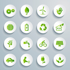 Environmental conservation, green living and recycling vector icon set