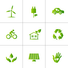 Environmental conservation, green living and recycling vector icon set