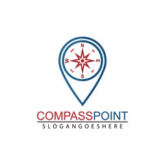 Icon pin illustration, map marker with compass in a circle.