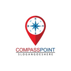 Icon pin illustration, map marker with compass in a circle.