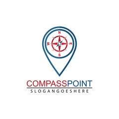 Icon pin illustration, map marker with compass in a circle.