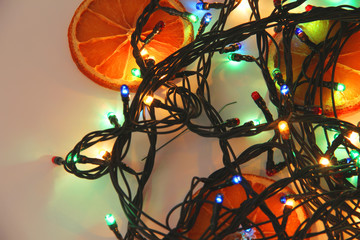 Holiday lights and orange. Festive background