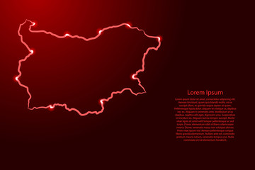 Bulgaria map from the contour red brush lines different thickness and glowing stars on dark background. Vector illustration.