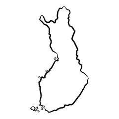 Finland map from the contour black brush lines different thickness on white background. Vector illustration.