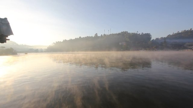 Beautiful mist over lake or river at Ban Ruk Thai in Mae Hong Son, Thailand