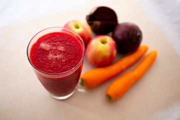 Apple, Carrot, Beetroot juice with juice mixer