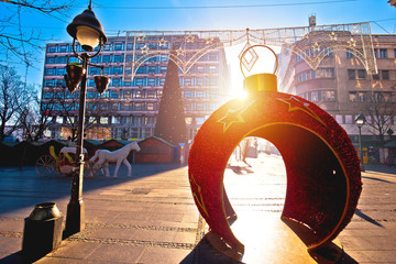 Belgrade. City center street view in winter season decorations