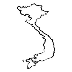 Vietnam map from the contour black brush lines different thickness on white background. Vector illustration.