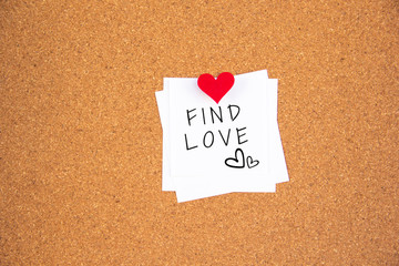find love red heart note on cork board