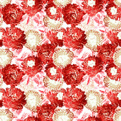 Peonies flowers bouquet, seamless pattern