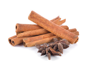 cinnamon stick and star anise spice isolated on white background