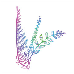 Neon illustration of bouquets of fern and grass.