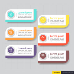 Infographics design template with six options processes.