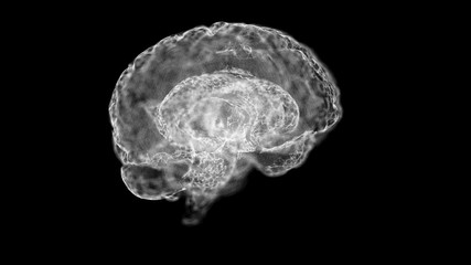 Magnetic resonance image of human brain over black background.
