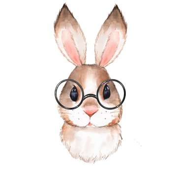 Little bunny with glasses. Cute watercolor illustration