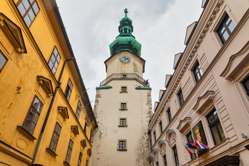 Medieval Saint Michael Gate tower in Bratislava