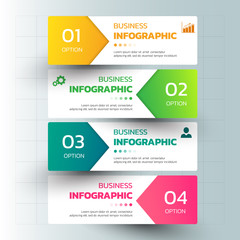 Infographics template 4 options with horizontal banner, can be used for workflow layout, diagram, website, corporate report, advertising, marketing. vector illustration.