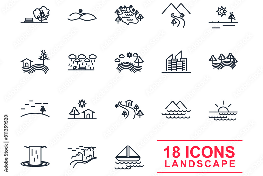 Poster landscape set icon template color editable. landscape pack symbol vector sign isolated on white back