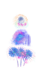 Beautiful colorful isolated firework display for celebration happy new year and merry christmas on whitebackground