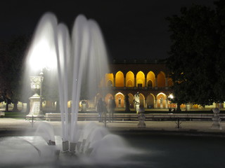 Padova, Italy - October 12th, 2019: Prato della Valle, in Padova, at night. The biggest square in Italy and one of the biggest in Europe, surrounded by a canal of water and by two rings of statues.