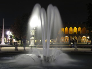 Padova, Italy - October 12th, 2019: Prato della Valle, in Padova, at night. The biggest square in Italy and one of the biggest in Europe, surrounded by a canal of water and by two rings of statues.