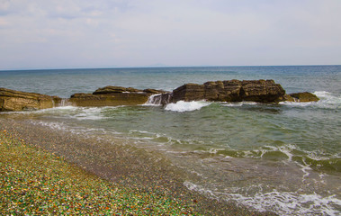 abstracted stone shore and rocks on different backgrounds