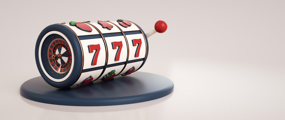 Vintage / Retro Slot Machine With Roulette Wheel Inside Isolated On The White Background - 3D Illustration 