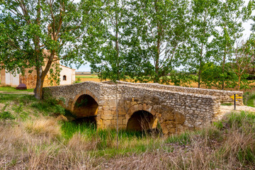 Obraz premium Old bridge to the Shrine of La Virgen del Puente in Sahagun, Province of Leon, Castile and Leon, Spain on the Way of St. James, Camino de Santiago