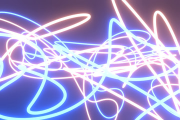 Neon grow lights geometric lines. For graphic design or background. 3D render.