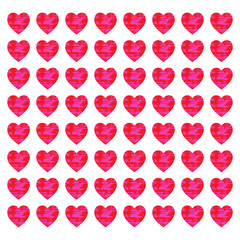 Red hearts with pink paints pattern isolated on a white background