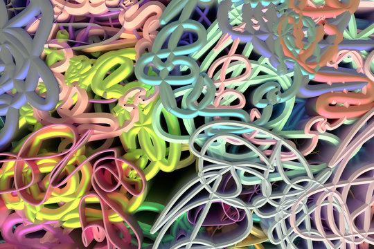 Abstract, messy colorful curve geometric lines. Wallpaper for graphic design. 3D render. © BentChang