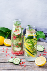 Fresh cool lemon cucumber rosemary infused water detox drink