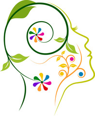 floral face logo design,