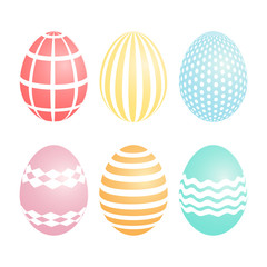 Set of Easter eggs with white pattern isolated on white background