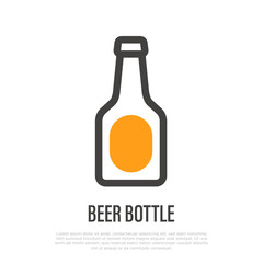 Beer bottle thin line icon. Element of logo for pub or bar. Vector illustration.