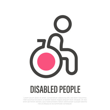 Sign of access for disabled people, thin line icon. Vector illustration.
